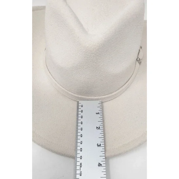 Frye Womens Sz 7 1/2 Cream Wide Brim Hat Adjustable Rim Western Rancher Cowgirl - Picture 7 of 10